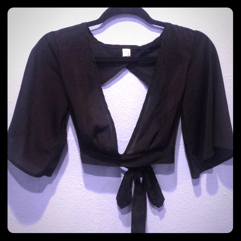 Black sheer low cut back tie sexy top